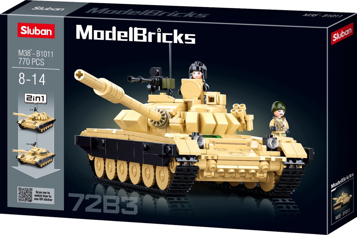 Sluban modelbricks combat tank t‑72b3 bouwspeelgoed – constructiespeelgoed modelbouw – bouwdoos met 770 bouwstenen – m38‑b1011 vanaf 8 jaar