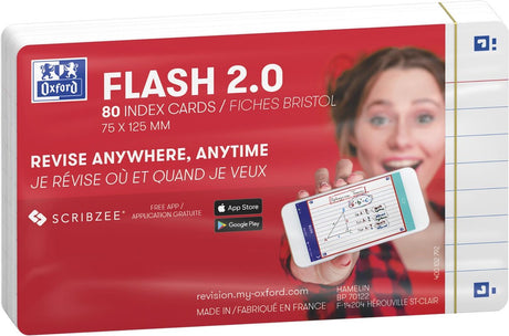 Oxford flash 2.0 - flashcards - gelijnd - a7 - wit - 80 stuks