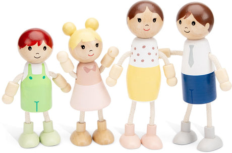 Woet ® houten poppenhuispoppen - familie van 4 poppetjes - flexibele poppen voor poppenhuis - fsc - rollenspel speelgoed - vanaf 3 jaar