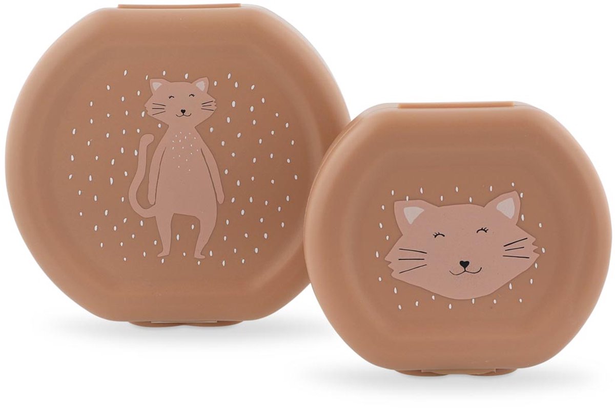 Trixie set van twee snackdoosjes met clip - mrs. cat - makkelijk te openen – bpa-vrij – voor school en onderweg