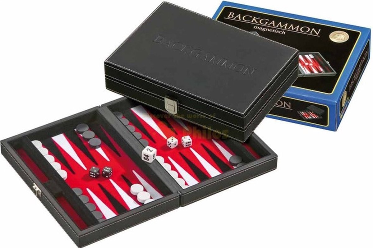 Philos backgammon koffer tinos magnetisch (rood)