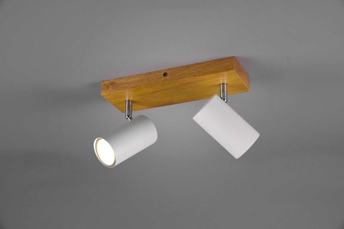 Trio marley - spot - wit mat - excl. 2x gu10 4,5w - houten element