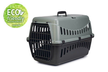 Beeztees gipsy eco reismand kat - transportbox kat klein huisdier - afneembare bovenkant groen zwart - l - 58x38x38 cm