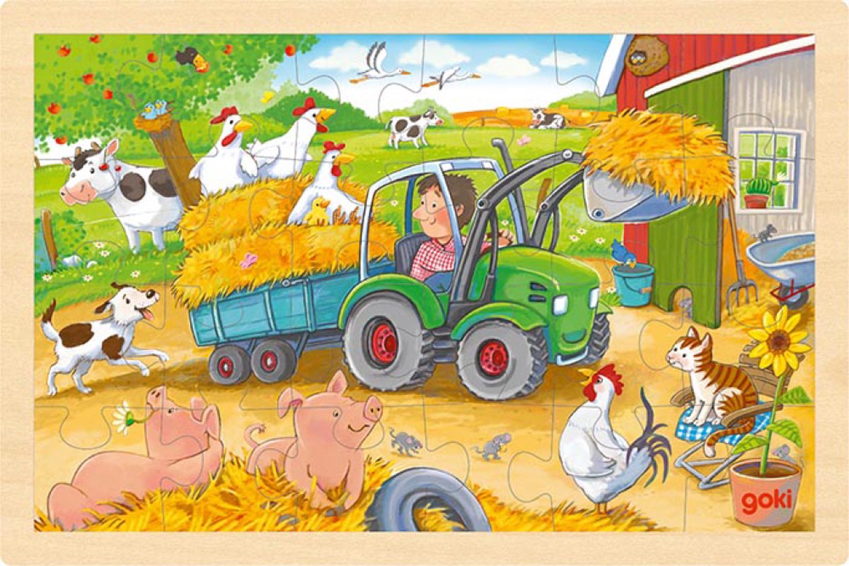 Goki houten legpuzzel tractor, 24st.