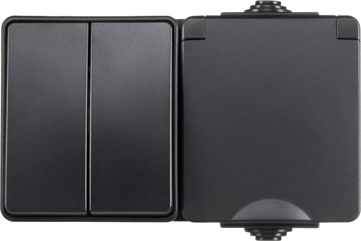 Ledloket opbouw combi wandcontactdoos en serieschakelaar | ip55 - zwart