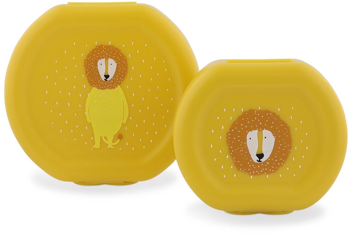 Trixie set van twee snackdoosjes met clip - mr. lion- makkelijk te openen – bpa-vrij – voor school en onderweg