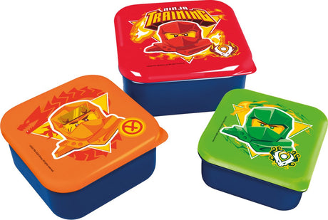 Stor lego ninjago 3-in-1 snackdoosjes - 3 formaten - vierkant - sluit goed af - lunchboxen voor kinderen - los deksel - geschikt voor koekjes, fruit en snacks - donkerblauw