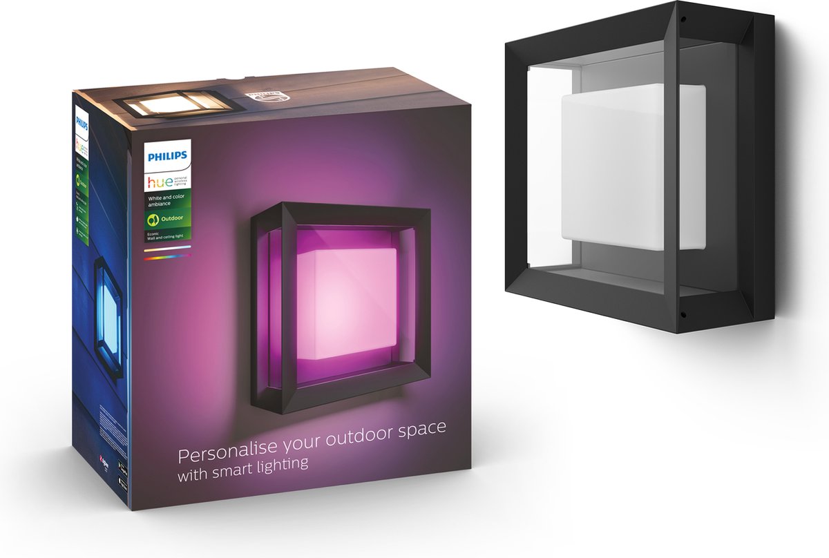 Philips hue econic muurlamp - wit en gekleurd licht - zwart - vierkant