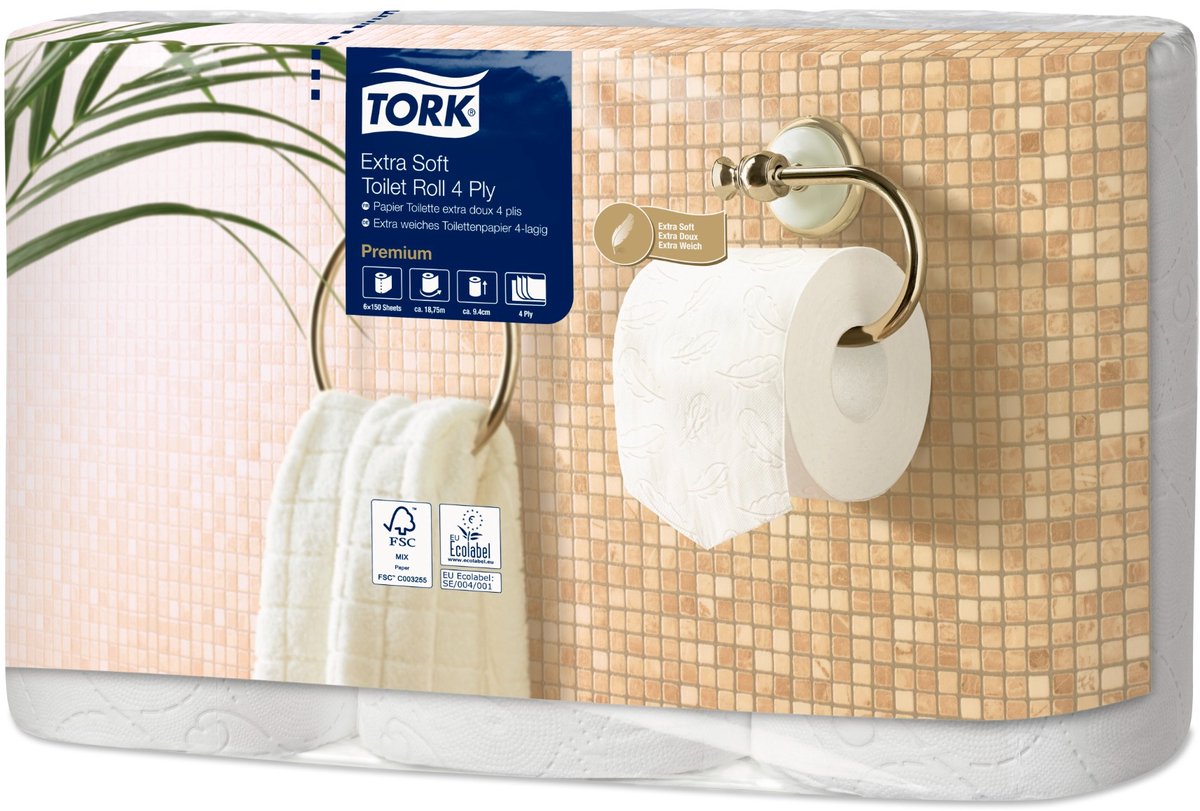 Tork toiletpapier t4 110406 (110405) 4laags 42st wit 19mtrx10cm pak a 42 rol 150 vel (110406)