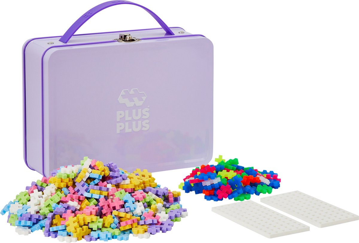 Plus-plus basic reiskoffer pastel 600 delige bouwset pastel lila paars - 7003 - bouwspeelgoed - constructiespeelgoed - set met bouwstenen - vanaf 5 jaar
