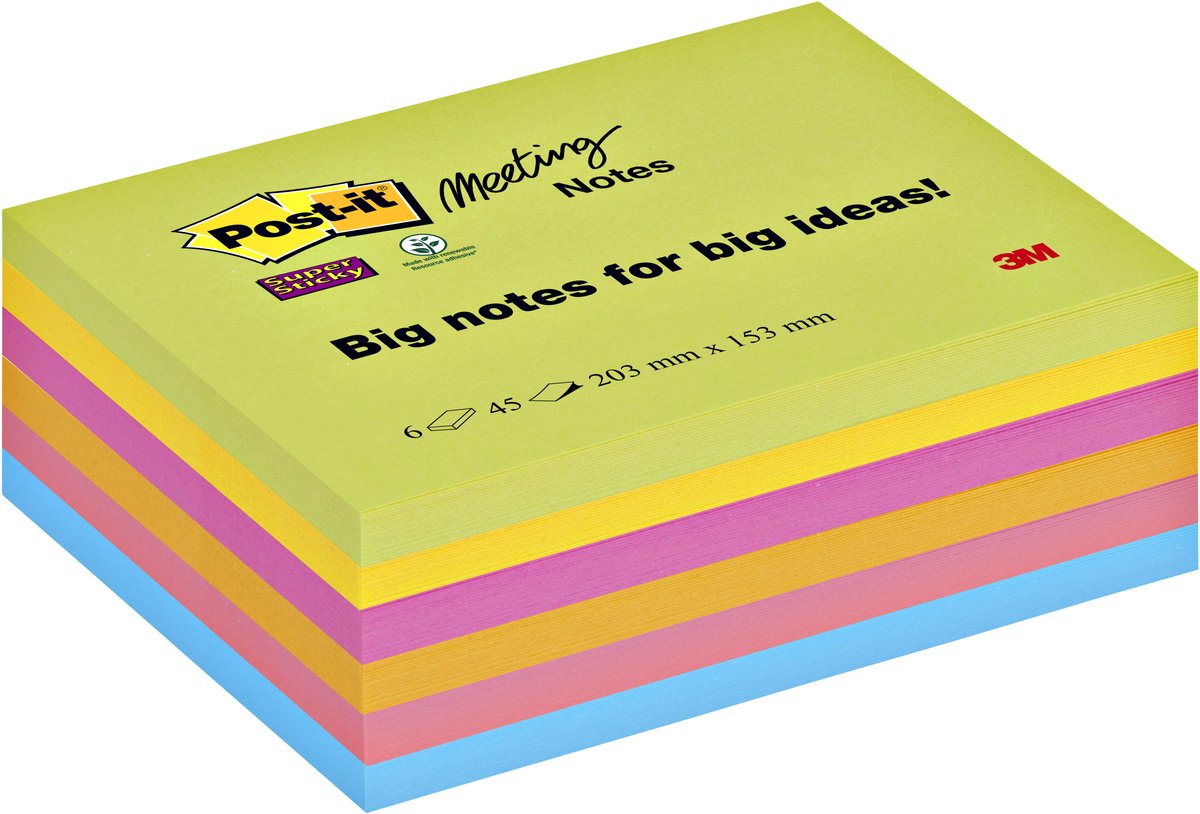 Post-it 3m 86456sseu zelfklevend notitiepapier rechthoek meerkleurig 45 vel zelfplakkend