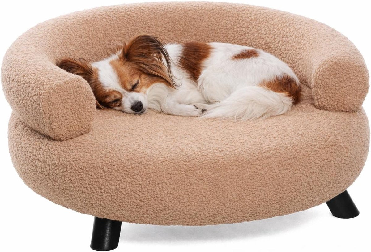 Flamingo hondenbed – sofa hond – sofa kat – dudo rond beige – 62 x 62 x 28 cm – houten pootjes – afwasbaar – ronde hondenbank