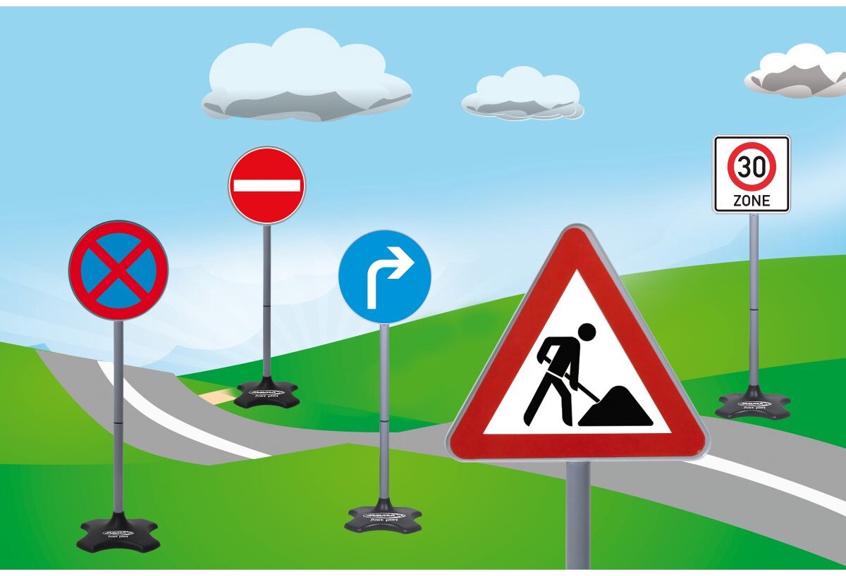 Jamara buitenspeelgoedverkeersset - 460293 verkeersborden set voor kinderen - set b - groot - 5 borden - 81x21,5cm