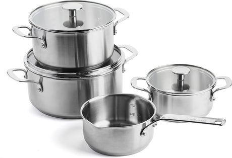Kitchenaid stainless steel kookpannenset 7-delig - 16 20 24cm - 1.5 3.1 4.8l - pfas-vrij - rvs pannenset - pannenset inductie - ovenbestendig tot 220°c - met glazen deksel - zilver