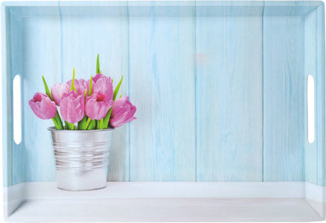 Kesper diep dienblad rechthoekig - tulpen print - design koffie thee dienblad - dienblad met handvatten - melamine - 50 x 35 x 4.5 cm