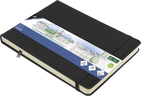 Kangaro schetsboek - a5 landscape - zwart - pu hardcover - met elastiek en lint - k-861230
