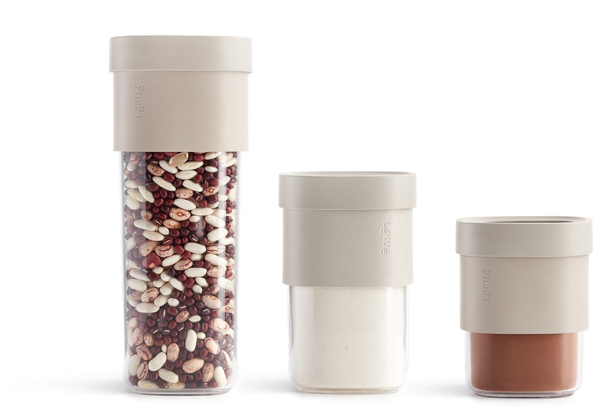 Lékué flip storage voorraadbussen - set van 3 - beige