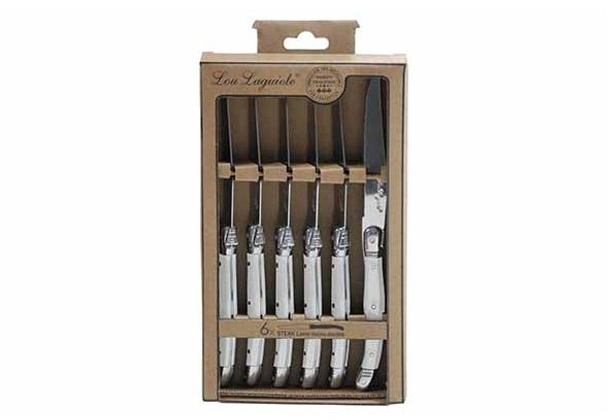 Lou laguiole messen set rustic vleeswaren wit metaal 6 stuks