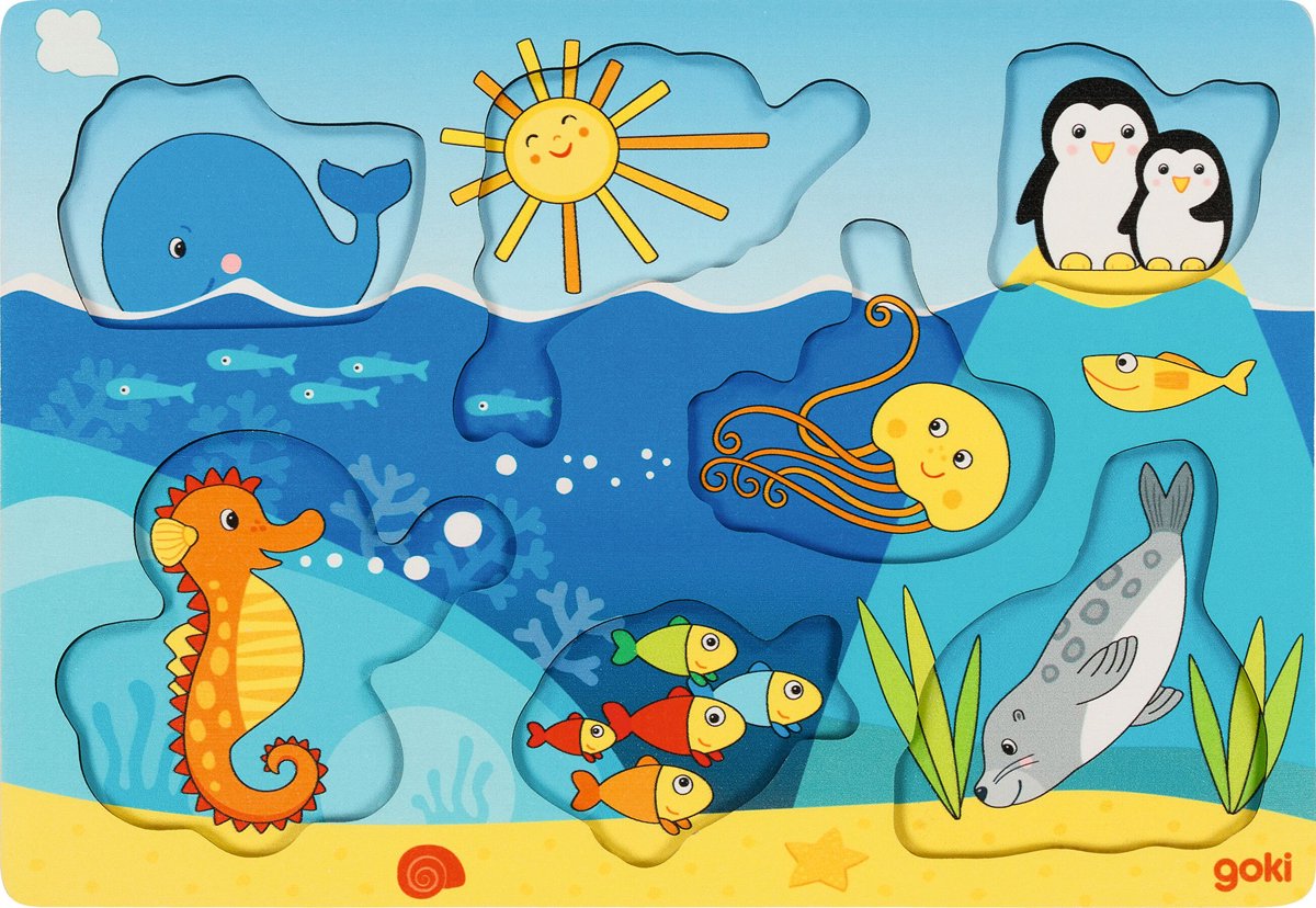 Goki houten achtergrondpuzzel zeedieren, 7st.