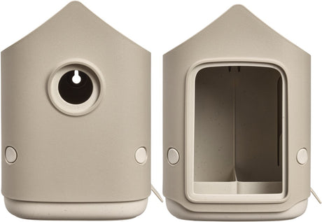 Elho cosy bird house and feeder - vogelhuisje en vogelvoederhuisje - 100% gerecycled plastic - l17.6 x b18 x h23 cm - paddenstoel beige