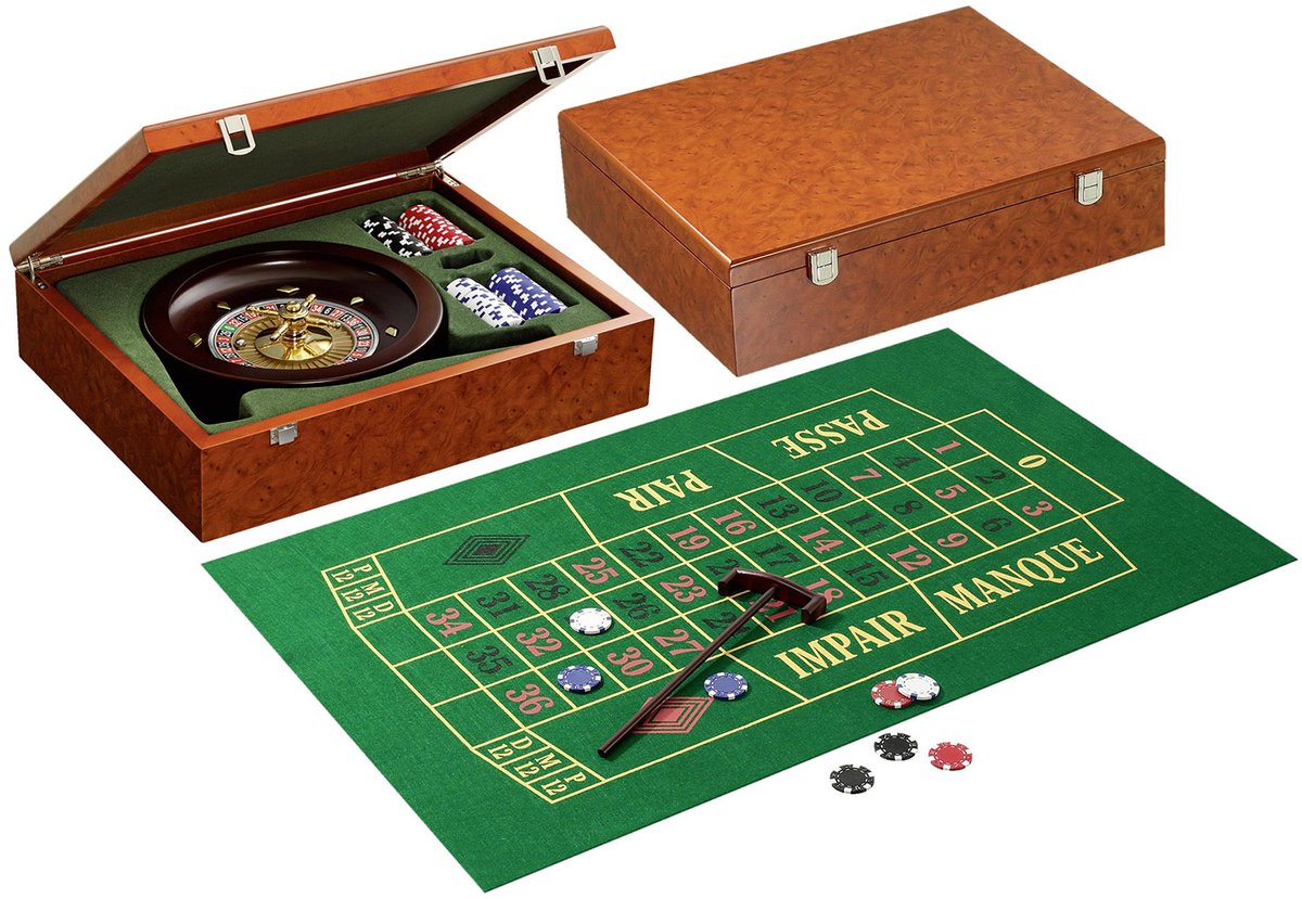 Philos roulette set - met metalen wiel, vilten kleed en 100 fiches - 6+ jaar