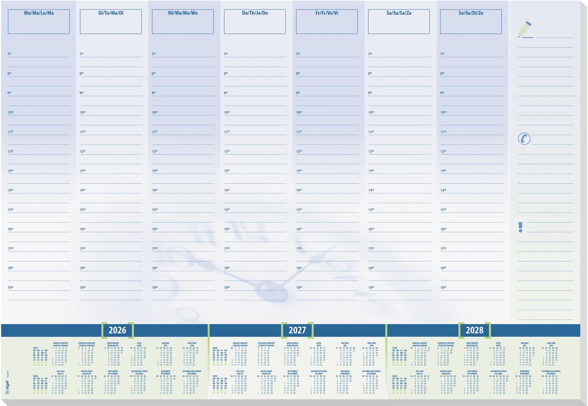 Sigel bureauonderlegger - time - met kalender 2026 2027 2028 - formaat a2 - 30 vel afscheurbaar - si-h6350