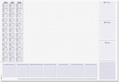 Sigel bureauonderlegger - lila - met kalender 2026 2027 2028 - formaat a2 - 30 vel afscheurbaar - si-h6355