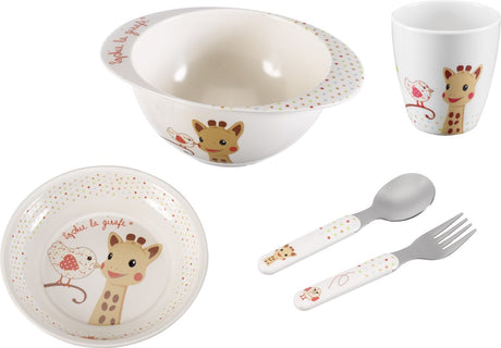 Sophie de giraf maaltijdset - kinder servies - kinderbord - drinkbeker - kom - kinder bestek - vaatwasser bestendig - vanaf 6 maanden - 5-delig - beige rood