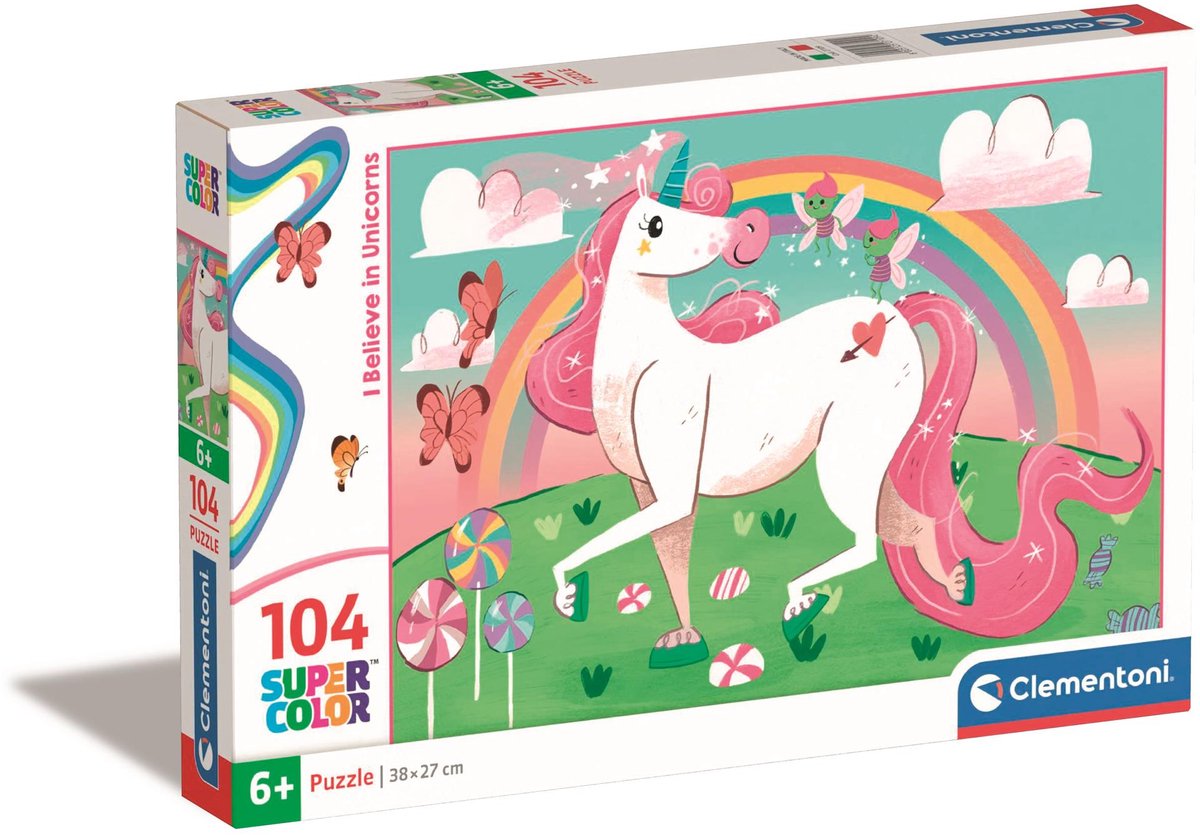 Clementoni - puzzel - 104 stukjes - i believe in unicorns brilliant - puzzel voor kinderen - supercolor