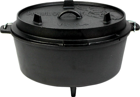 Valhal outdoor dutch oven braadpan 12l met pootjes - gietijzer - deksel te gebruiken als koekepan vh12l+
