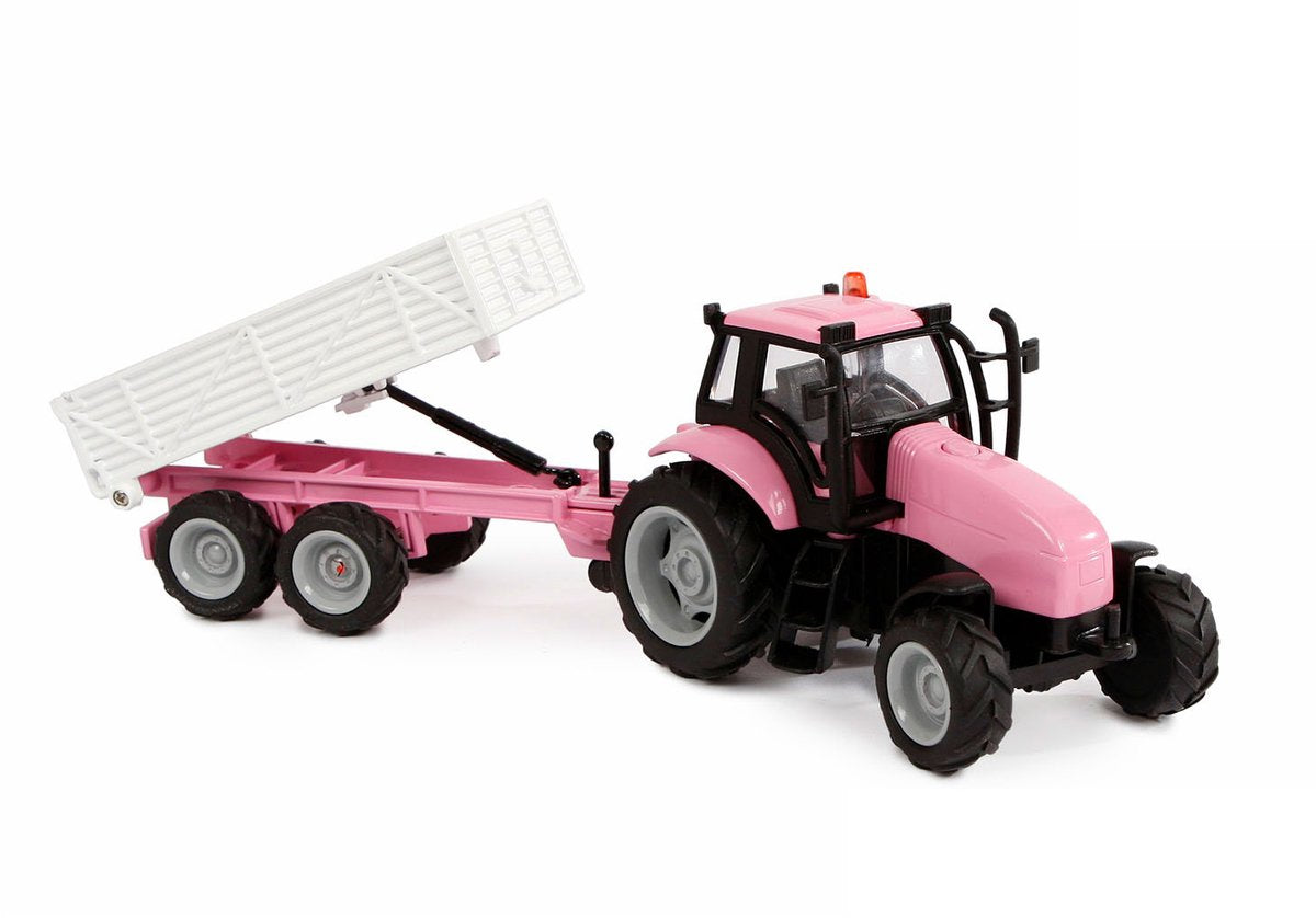 Kids globe die-cast tactor met aanhanger - roze