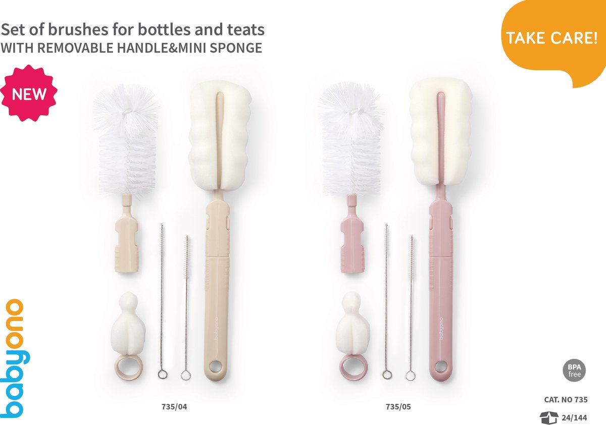 Babyono baby ono roze fles speen borstel set