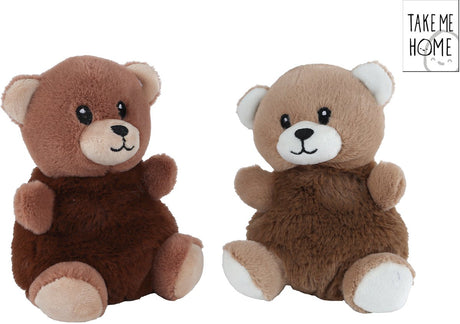 Take me home knuffelbeer pluche 14 cm bruin geborduurd detail.