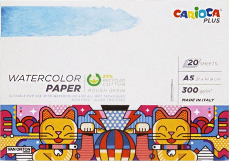 Carioca plus watercolor tekenblok - a5 aquarelpapier - 20 vellen - 300 g m² - geschikt voor waterverf, aquarelpotloden, inkt en gouache