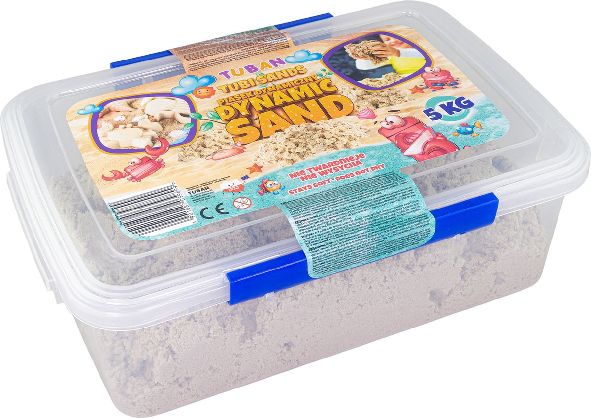 Tuban - dynamic sand – natural 5 kg in reusable container, juwelierswerk kinetisch zand voor kinderen, 3 jaar, meerkleurig