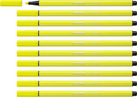 Stabilo pen 68 - premium viltstift - neon geel - doos 10 stuks