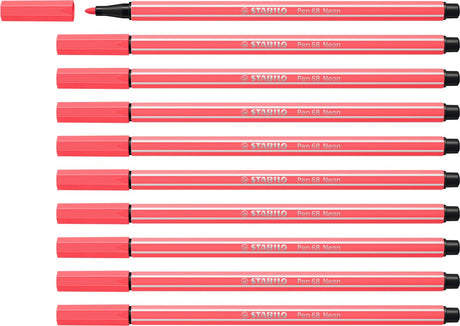 Stabilo pen 68 - premium viltstift - neon rood - doos 10 stuks