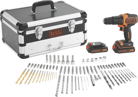 Black+decker kit: 18v accu schroef-klopboormachine flightcase met extra acc - bdc718as2f-qw