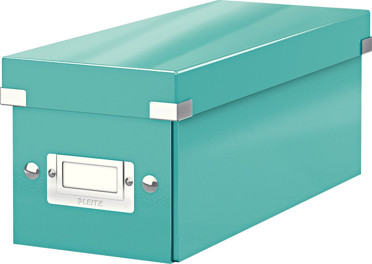 Leitz wow click store opbergdoos met deksel voor cd's - kartonnen sorteerdoos voor spullen - 84% gerecycled karton - 14.3 x 35.2 cm (bxd) - ideaal voor thuiswerkplek - ijsblauw