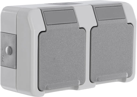 Schneider electric merten aquastar contactdoos - spatwaterdicht - opbouw - 2-voudig - randaarde - horizontaal - ip44 - grijs