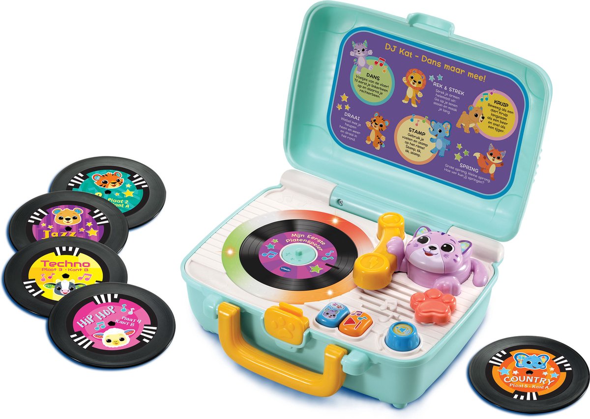 Vtech mijn eerste platenspeler - interactief speelgoed - inclusief 5 dubbelzijdige platen - speelgoed 1 tot 5 jaar