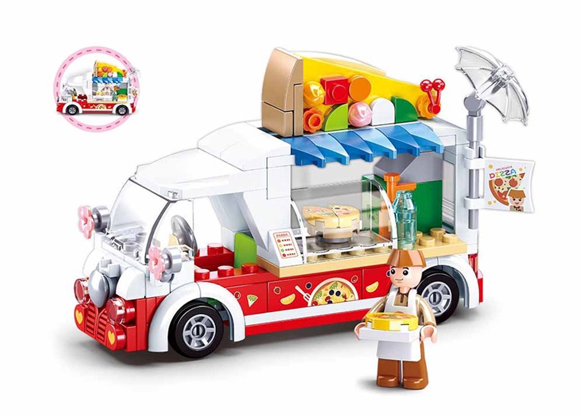 Sluban girls dream pizza wagen bouwspeelgoed kinderen vanaf 6 jaar – constructiespeelgoed modelbouw – bouwdoos met 156 bouwstenen en 1 minifiguur – m38-b0993d