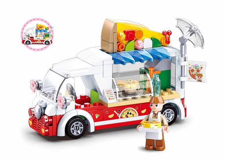 Sluban girls dream pizza wagen bouwspeelgoed kinderen vanaf 6 jaar – constructiespeelgoed modelbouw – bouwdoos met 156 bouwstenen en 1 minifiguur – m38-b0993d