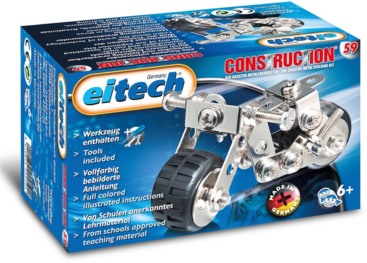Eitech ® bouwdoos – mini motorfiets – 75-delig – metalen bouwpakket met gereedschap – constructiespeelgoed – vanaf 6 jaar