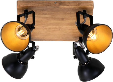 Briloner wood style - plafondlamp - spots draaibaar - 4-lichts e14 - materiaal: hout en metaal - kleur: zwart en goud
