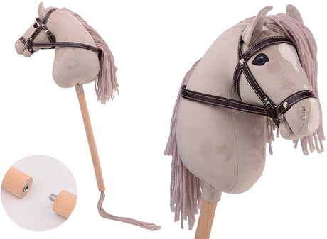 Johntoy holly horse - hobby paard de luxe met korte stok,ca. 80 cm met halster , stokpaardje voor horsing om op te rijden voor kinderen zonder geluid