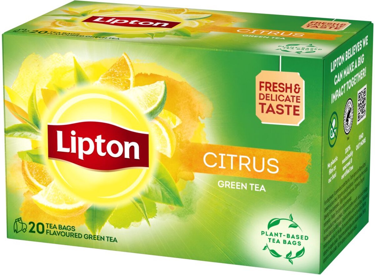 Lipton clear green tea citrus - 240 theezakjes - groene thee citrus - 12 x 20 zakjes - voordeelverpakking