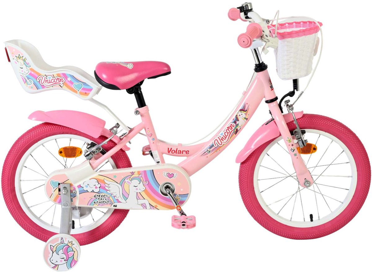 Volare unicorn kinderfiets - meisjes - 16 inch - roze - twee handremmen