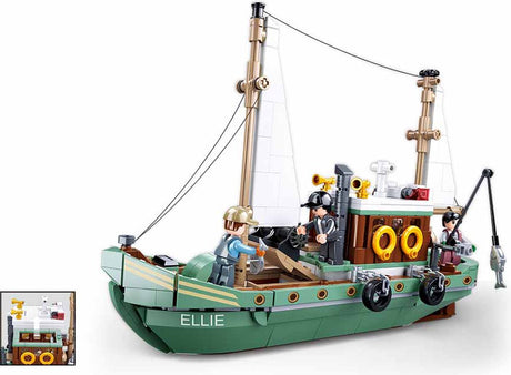 Sluban modelbricks vissersboot ellie bouwspeelgoed kinderen vanaf 8 jaar – constructiespeelgoed modelbouw vissersboot – bouwdoos met 610 bouwstenen en 3 minifiguren – m38-b1119