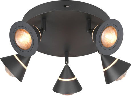 Trio romeo - plafondlamp - zwart mat - incl. 5x smd 7 w - zwenkbaar - plafondbevestiging - dip - schakelaar